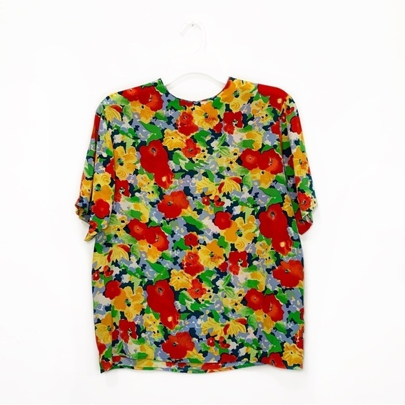 Oscar de La Renta Expressions 100% Silk Single Stitch Floral Print Blouse size M - Picture 1 of 5
